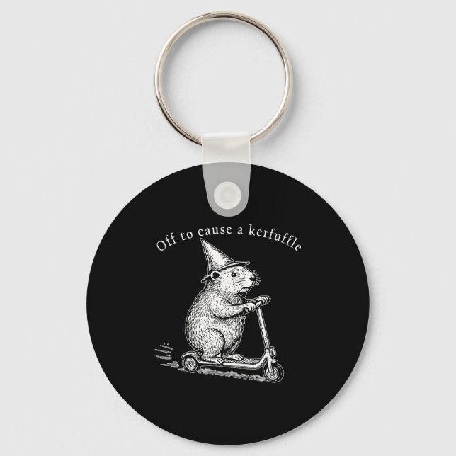 Off To Cause A Kerfuffle, Funny Groundhog Scooter  Key Ring (Front)