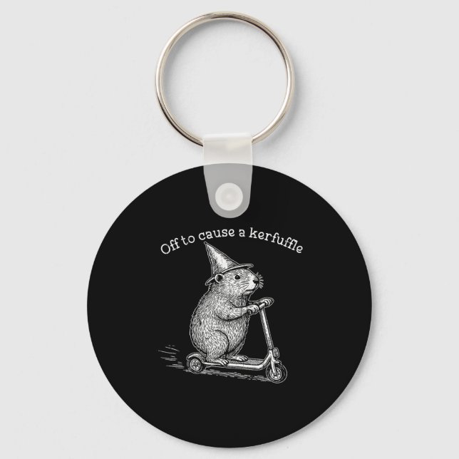 Off To Cause A Kerfuffle, Funny Groundhog Scooter  Key Ring (Front)