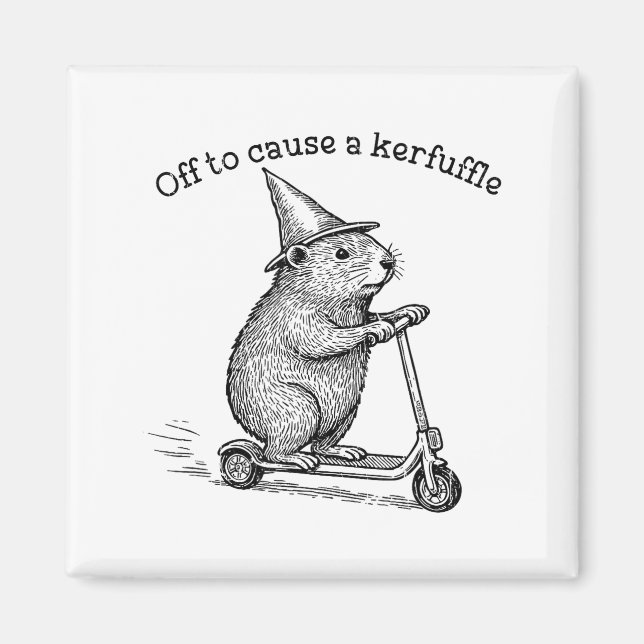Off To Cause A Kerfuffle, Funny Groundhog Scooter  Magnet (Front)