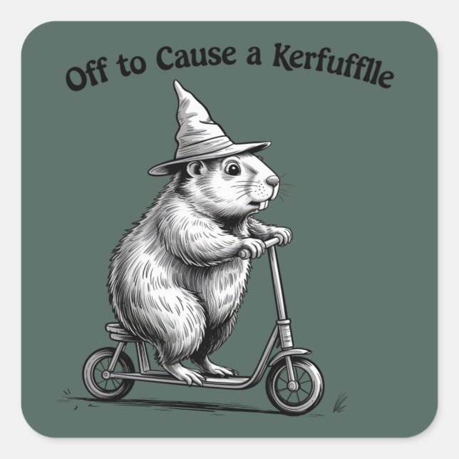 Off To Cause A Kerfuffle Funny Groundhog Scooter  Square Sticker (Front)