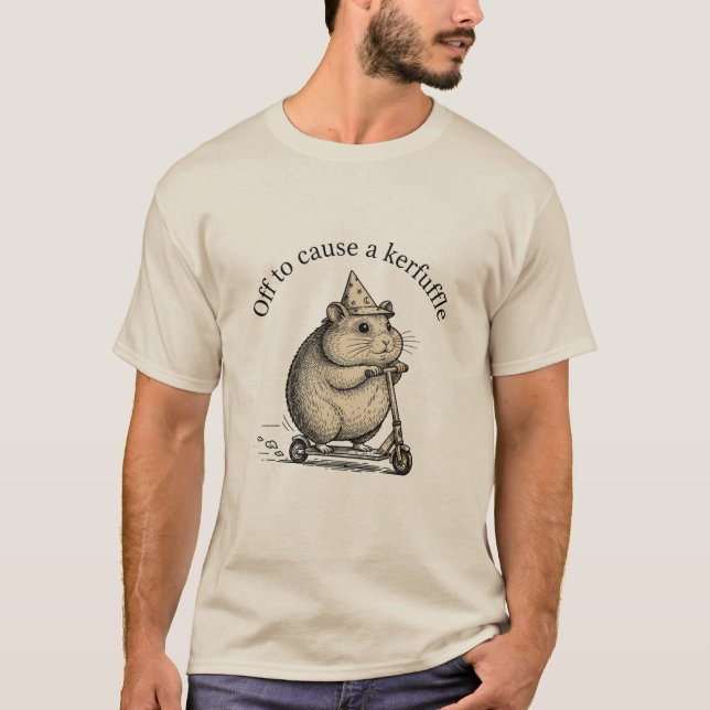 Off To Cause A Kerfuffle Funny Groundhog Scooter T-Shirt (Front)
