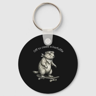 Off To Cause A Kerfuffle Funny Groundhog Skateboar Key Ring