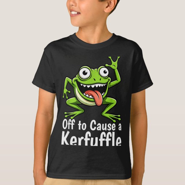 Off To Cause A Kerfuffle Funny Meme Frog Mischief  T-Shirt (Front)