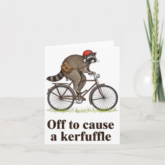 Off To Cause A Kerfuffle Funny Raccoon Meme Boys M Card (Front)