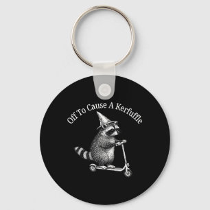 Off to Cause a kerfuffle Funny Racoon Riding Key Ring