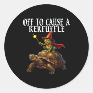 Off To Cause A Kerfuffle Funny Whimsical Frog Wiza Classic Round Sticker