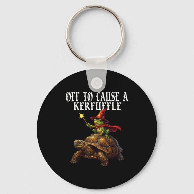 Off To Cause A Kerfuffle Funny Whimsical Frog Wiza Key Ring (Front)