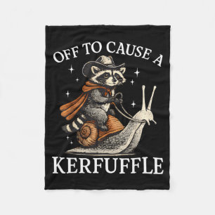 Off to cause a kerfuffle raccoon riding snail funn fleece blanket