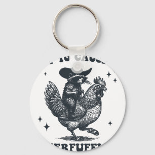 Off To Cause A Kerfuffle Racoon Chicken Rooster  Key Ring
