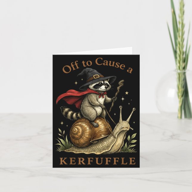 Off to Cause A Kerfuffle Racoon Wizard Snail Card (Front)
