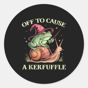 Off To Cause A Kerfuffle Whimsical Wizard Frog Mem Classic Round Sticker