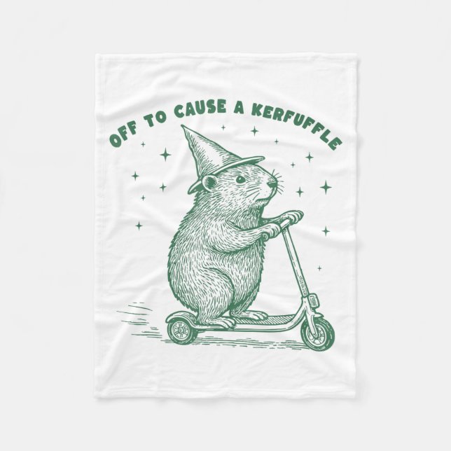 Off To Cause A Kerfuffle, Wizard Groundhog Scooter Fleece Blanket (Front)