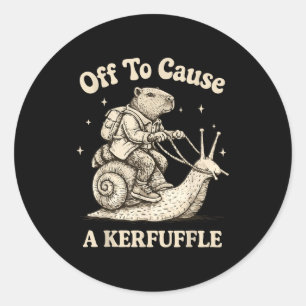 Off to cause a kerfuffle wizard whimsical capybara classic round sticker
