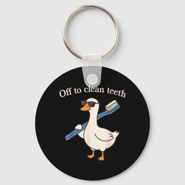 Off to Clean Teeth Funny Goose Dentist Dental Key Ring (Front)
