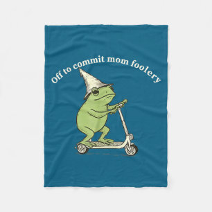 Off To Commit Mom Foolery Funny Frog Meme Fleece Blanket
