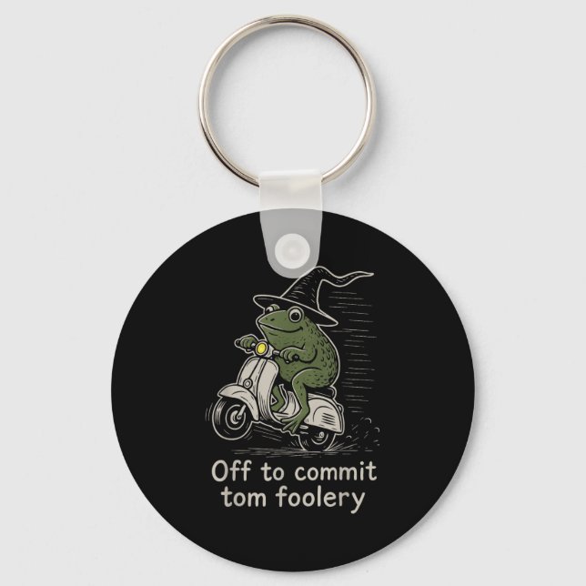 Off To Commit Tom Foolery Funny Frog Witch Scooter Key Ring (Front)