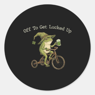 Off to get lucked up st patrick's day frog bicycle classic round sticker