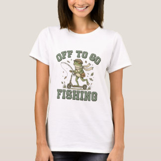 Off To Go Fishing Frog on Scooter Vintage Funny T-Shirt