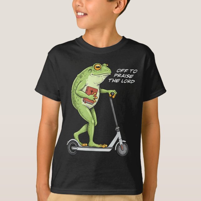 Off To Praise D Lord Funny Frog Christian Meme  T-Shirt (Front)