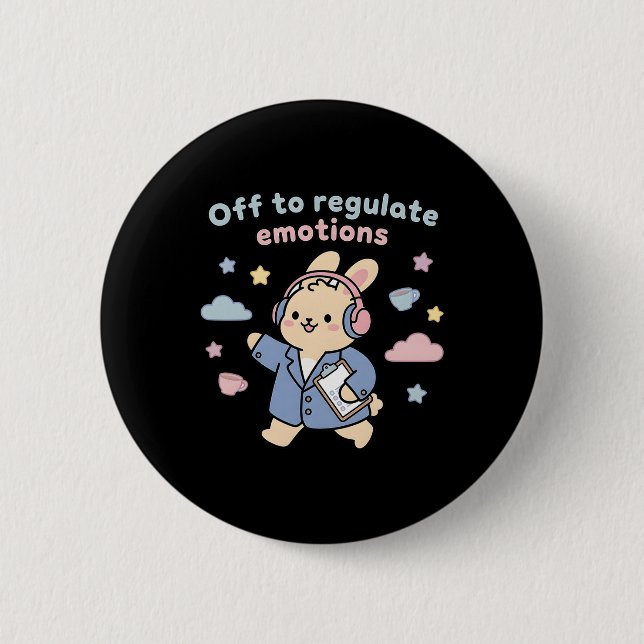 Off To Regulate Emotions Funny Bunny Rabbit Scoote 6 Cm Round Badge (Front)
