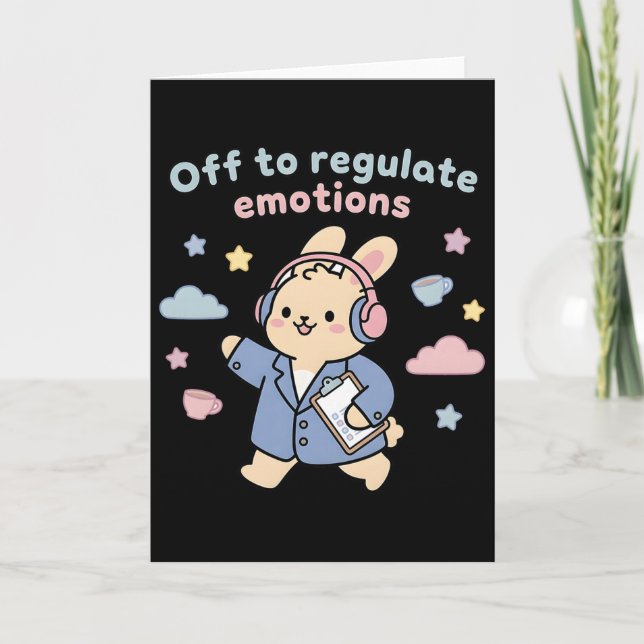 Off To Regulate Emotions Funny Bunny Rabbit Scoote Card (Front)