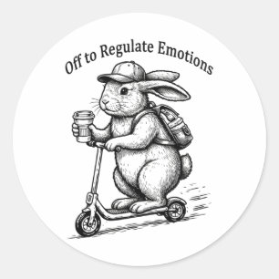 Off To Regulate Emotions Funny Bunny Rabbit Scoote Classic Round Sticker
