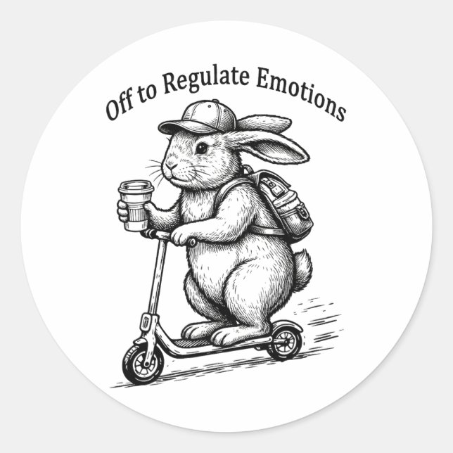 Off To Regulate Emotions Funny Bunny Rabbit Scoote Classic Round Sticker (Front)