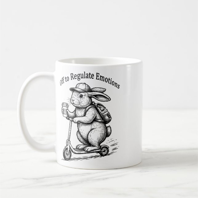 Off To Regulate Emotions Funny Bunny Rabbit Scoote Coffee Mug (Left)