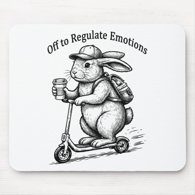 Off To Regulate Emotions Funny Bunny Rabbit Scoote Mouse Pad (Front)