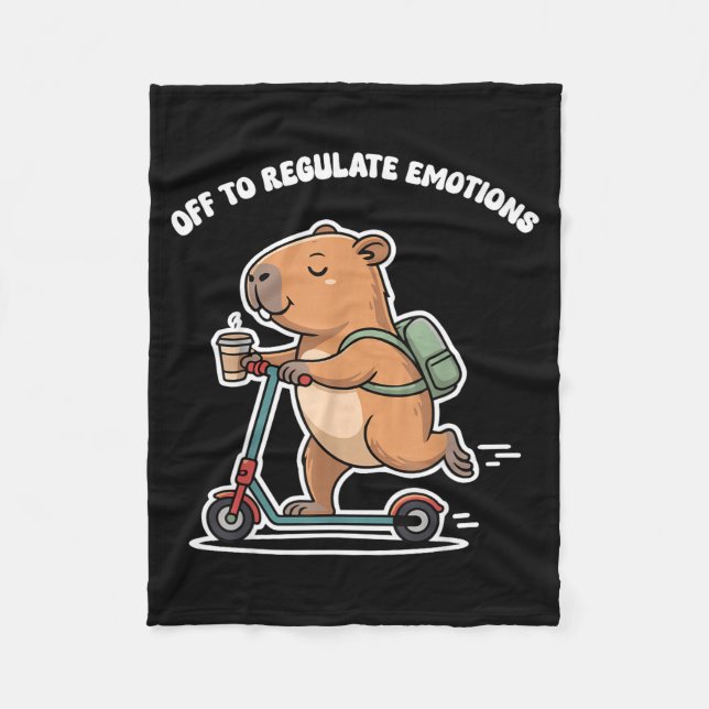 Off to regulate emotions funny capybara on scooter fleece blanket (Front)
