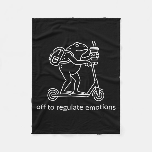 Off to regulate emotions funny frog on scooter Off Fleece Blanket (Front)