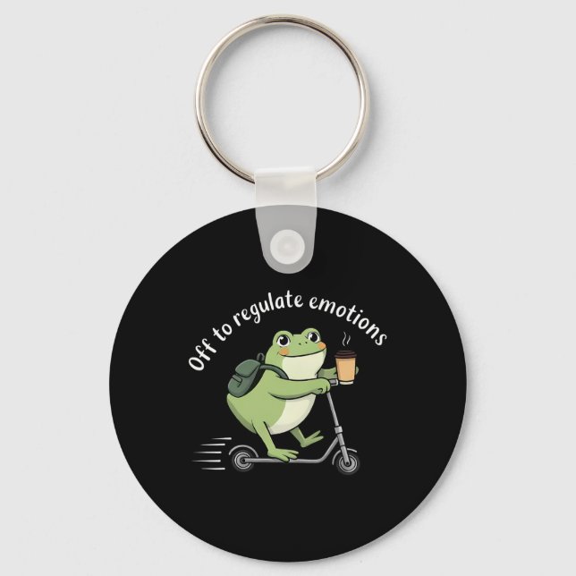 Off To Regulate Emotions Funny Frog Scooter Mental Key Ring (Front)
