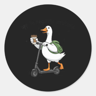Off to Regulate Emotions Funny Goose On Scooter Classic Round Sticker
