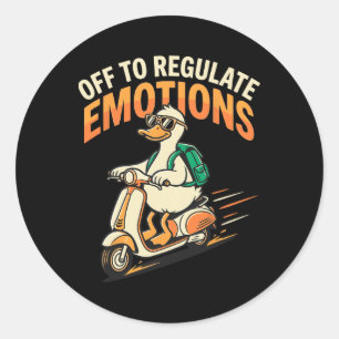 Off To Regulate Emotions Funny Goose Scooter Menta Classic Round Sticker