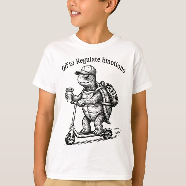Off To Regulate Emotions Funny Turtle Scooter Humo T-Shirt (Front)