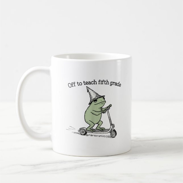 Off to Teach Fifth Grade Froggy Cute Frog Coffee Mug (Left)