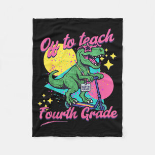 Off to teach fourth grade retro dinosaur scooter fleece blanket