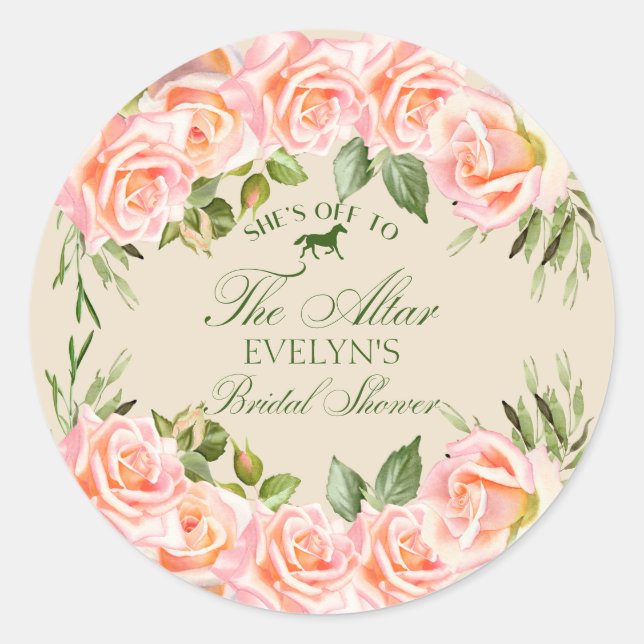 Off To The Altar Derby Floral Bridal Shower Classic Round Sticker (Front)