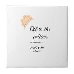 Off to the altar orange cap hat bridal shower name tile