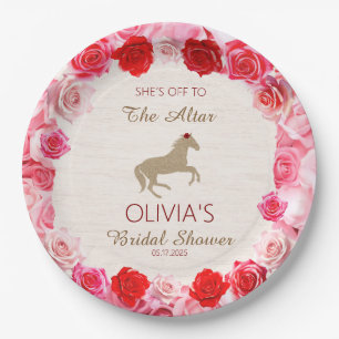 Off to the Altar Red Roses Bridal Shower Paper Plate