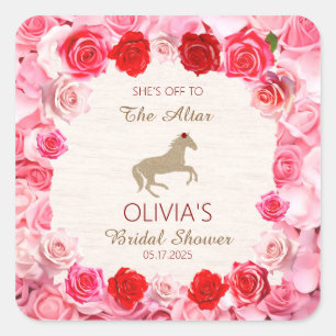 Off to the Altar Red Roses Bridal Shower Square Sticker