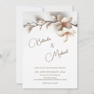 Off White 3 D Magnolia Flower Wedding Invitation