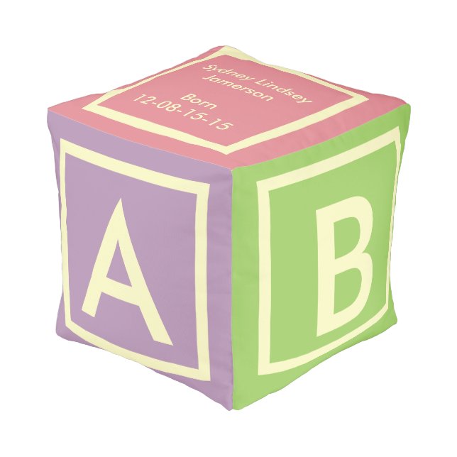 Off WHITE ALPHABET on pastel coloured block cube Pouf (Angled Front)