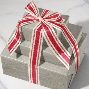 Off-White and Classic Red Ticking Tape Ribbon Grosgrain Ribbon
