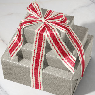 Off-White and Classic Red Ticking Tape Ribbon Grosgrain Ribbon