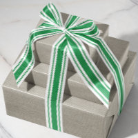 Off-White and Green Ticking Tape Ribbon