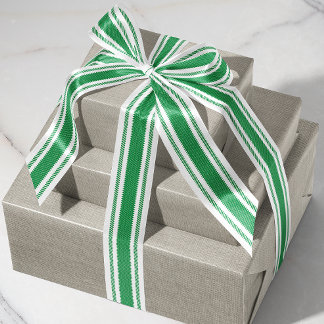 Off-White and Green Ticking Tape Ribbon Grosgrain Ribbon