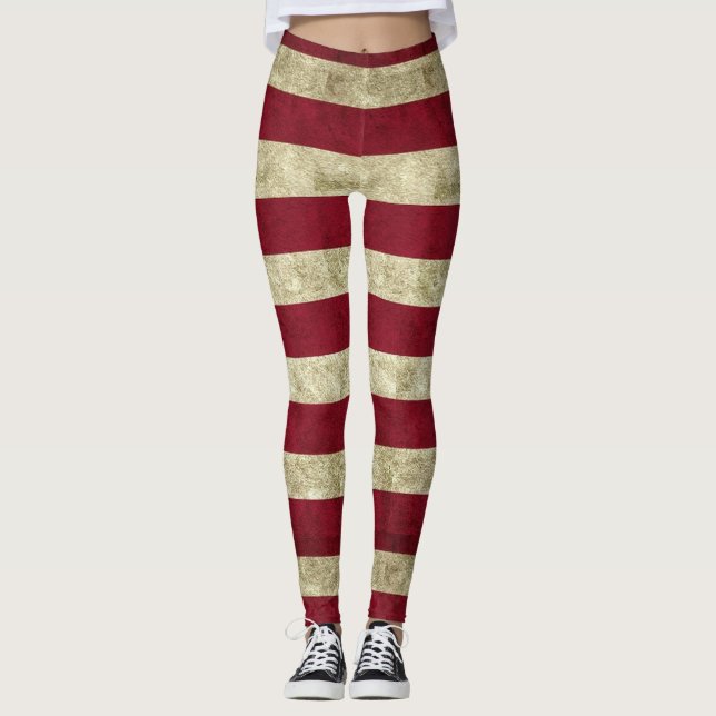 Off White and Red Striped Leggings (Front)