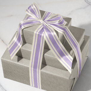 Off-White and Soft Lilac Purple Ticking Tape Grosgrain Ribbon