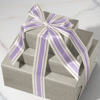 Off-White and Soft Lilac Purple Ticking Tape Grosgrain Ribbon